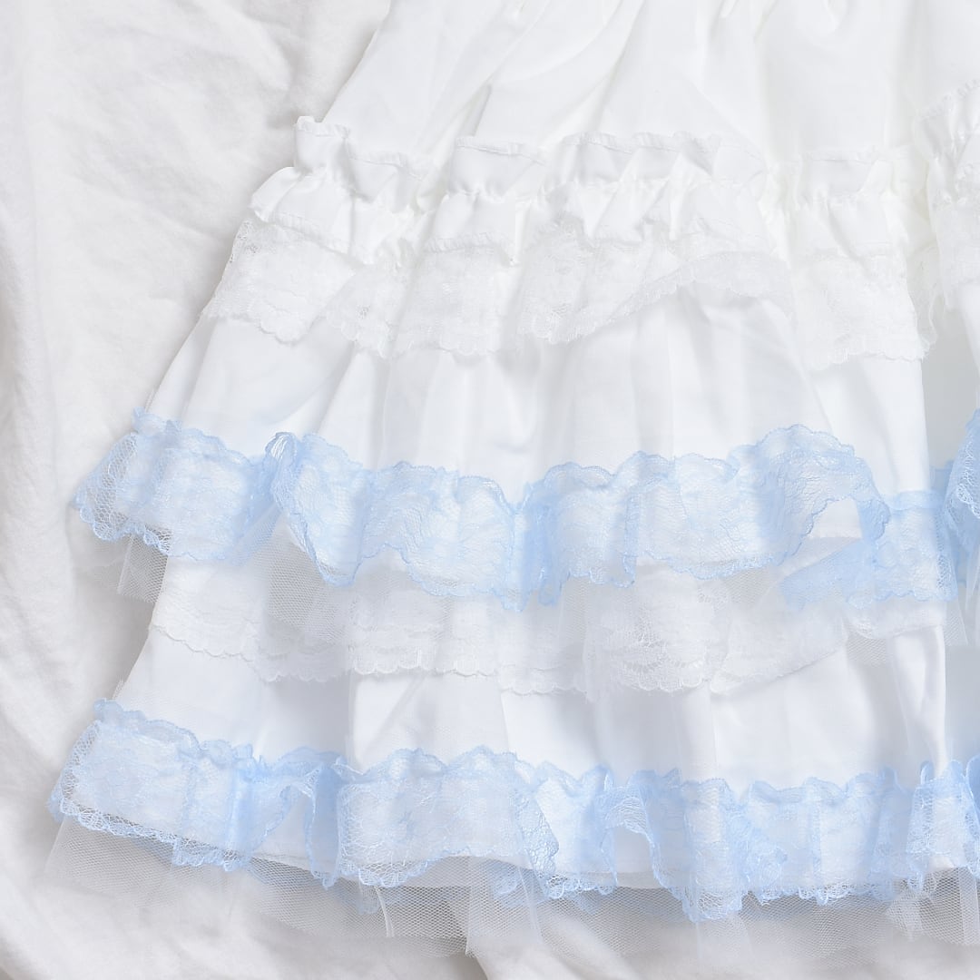 Gauze#×Bleu ティアードスカート　フレンチブリュ　ローブデポー　白 6/25新着】ホワイトブルー フリルティアードスカート