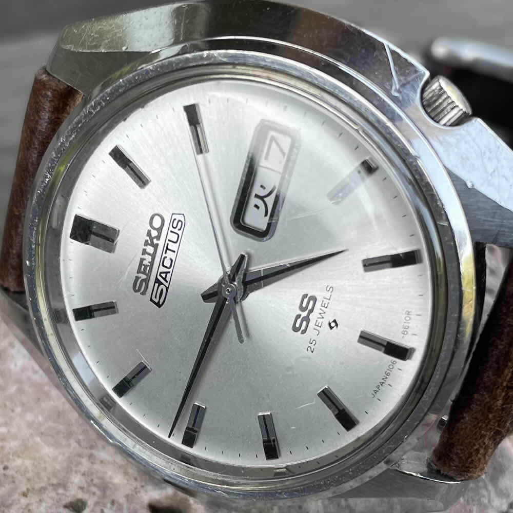 SEIKO/セイコー 5ACTUS/5アクタス 23石 Cal.6106C キャリバー 機械式 自動巻き腕時計 精工舎諏訪工場/SS 1969年  11月製造品 動作確認済み クリーニング/ケース磨き/風防磨きクリーニング アンティークウォッチ 中三針 イタリアンレザーベルト付き