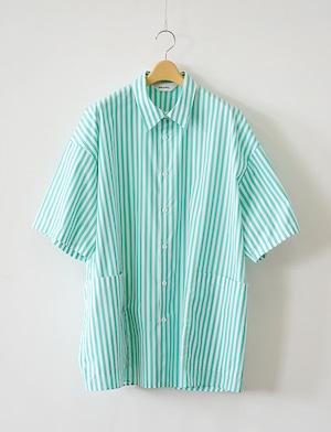 DIGAWEL : SIDE POCKET S/S SHIRT ① STRIPE / AQUA GREEN