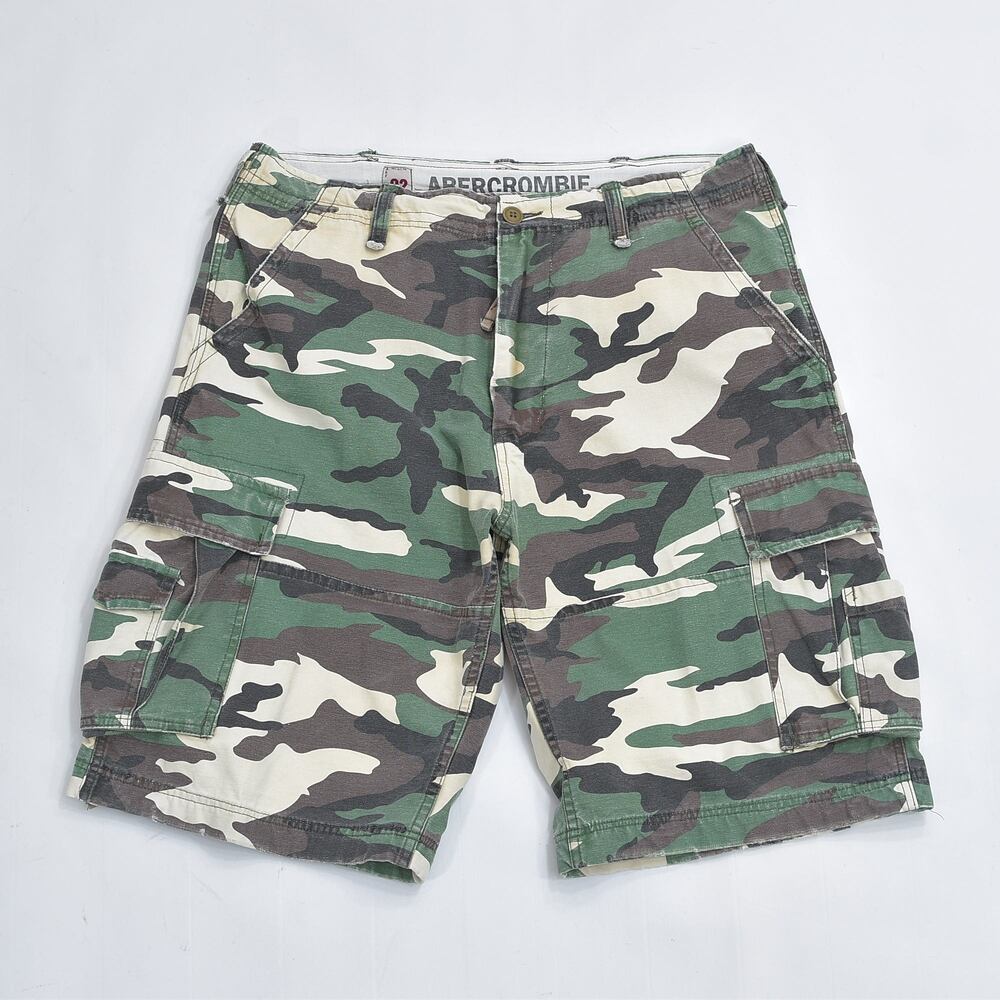 90s Abercrombie&Fitch アバクロンビーアンドフィッチ カーゴショーツ ハーフパンツ 迷彩 ウッドランドカモ オールド ミリタリー USED ビンテージ 古着 メンズ W37〜38インチ相当