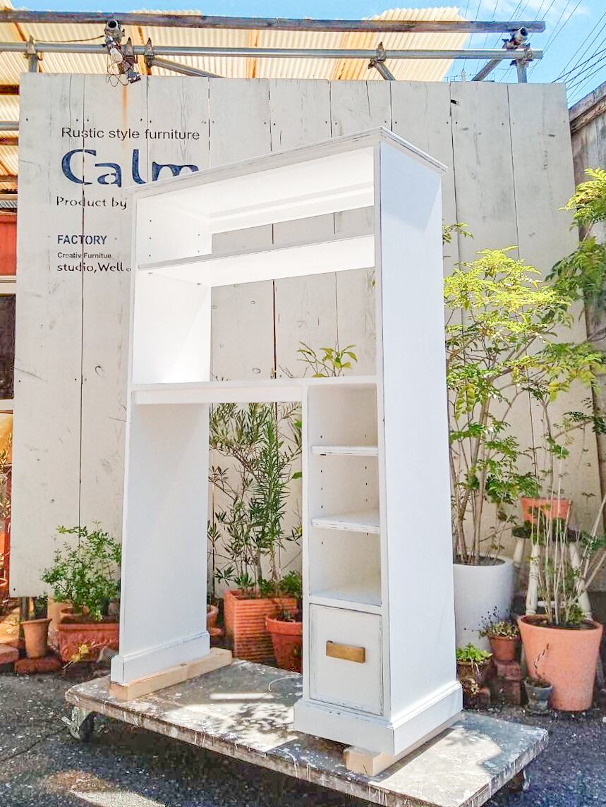 フランスアンティーク調キッチンラック オーダーメイドスキマ家具 アンティークホワイトW1000