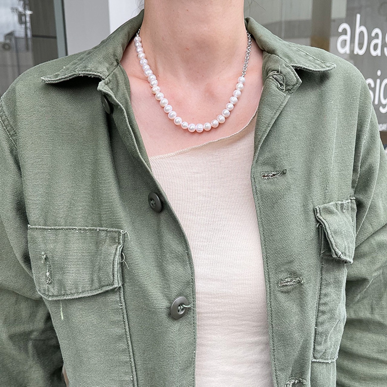 【ネコポス便】マンテルチェーン淡水パールネックレス　1655