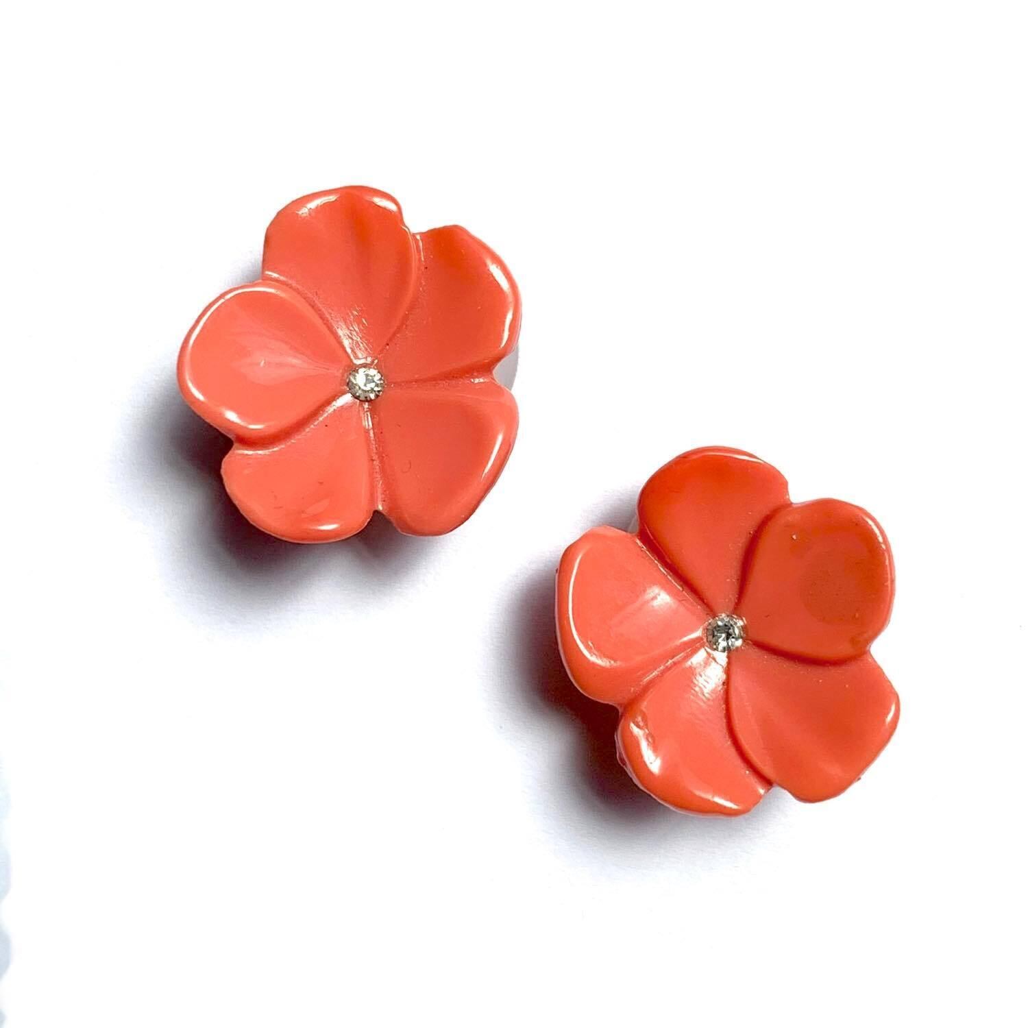 サーモンお花のヴィンテージイヤリング