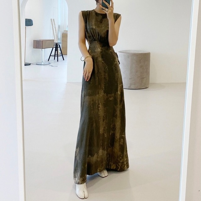 abstract print long dress　10299