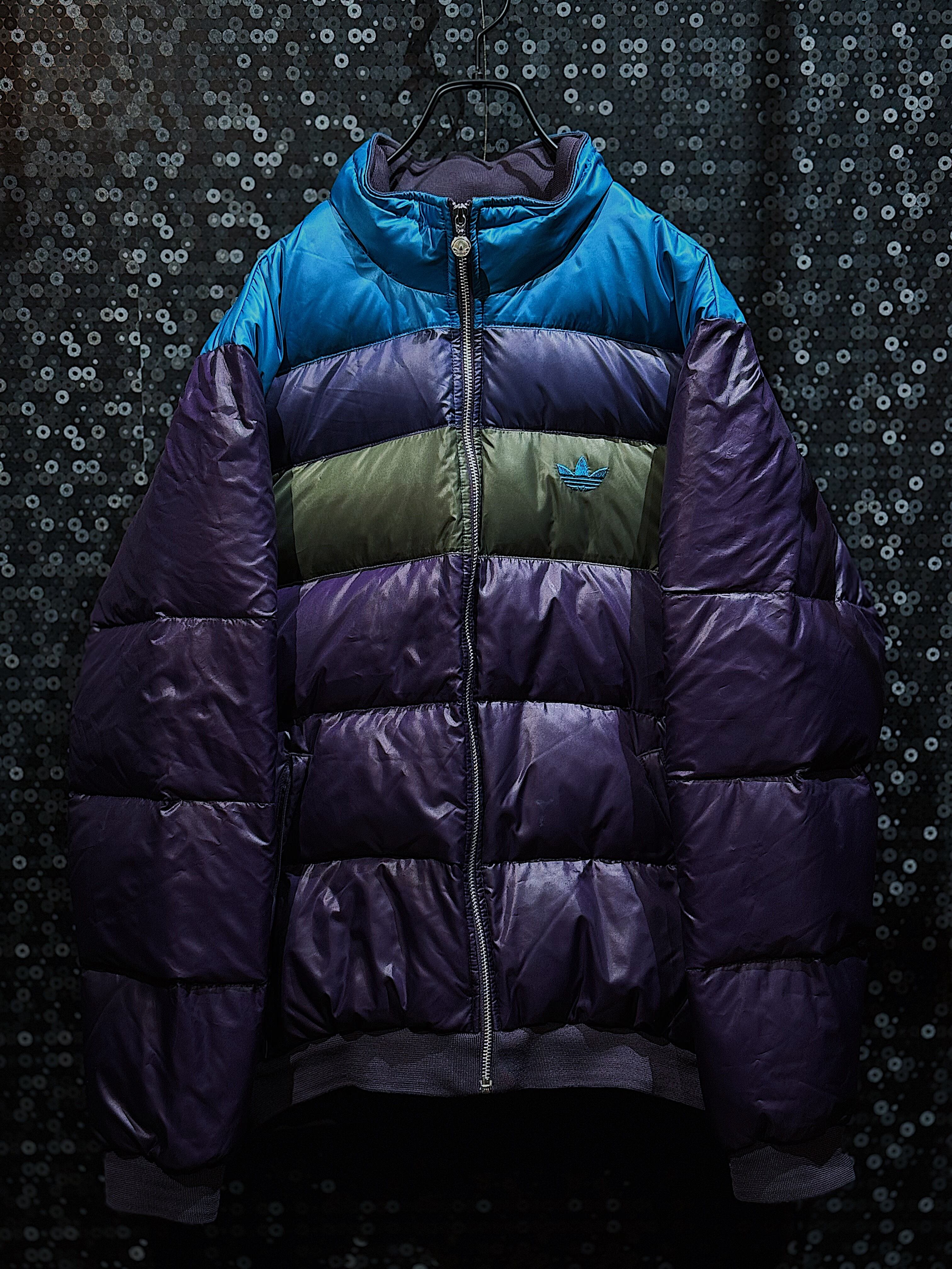 "adidas"vintage trefoil three color pattern down jacket