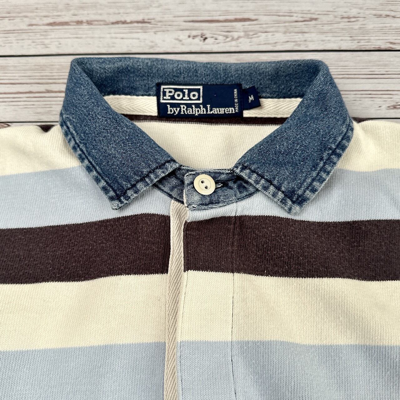 80s~90s RALPH LAUREN インディゴ襟 ラガーシャツ ボーダー 長袖シャツ