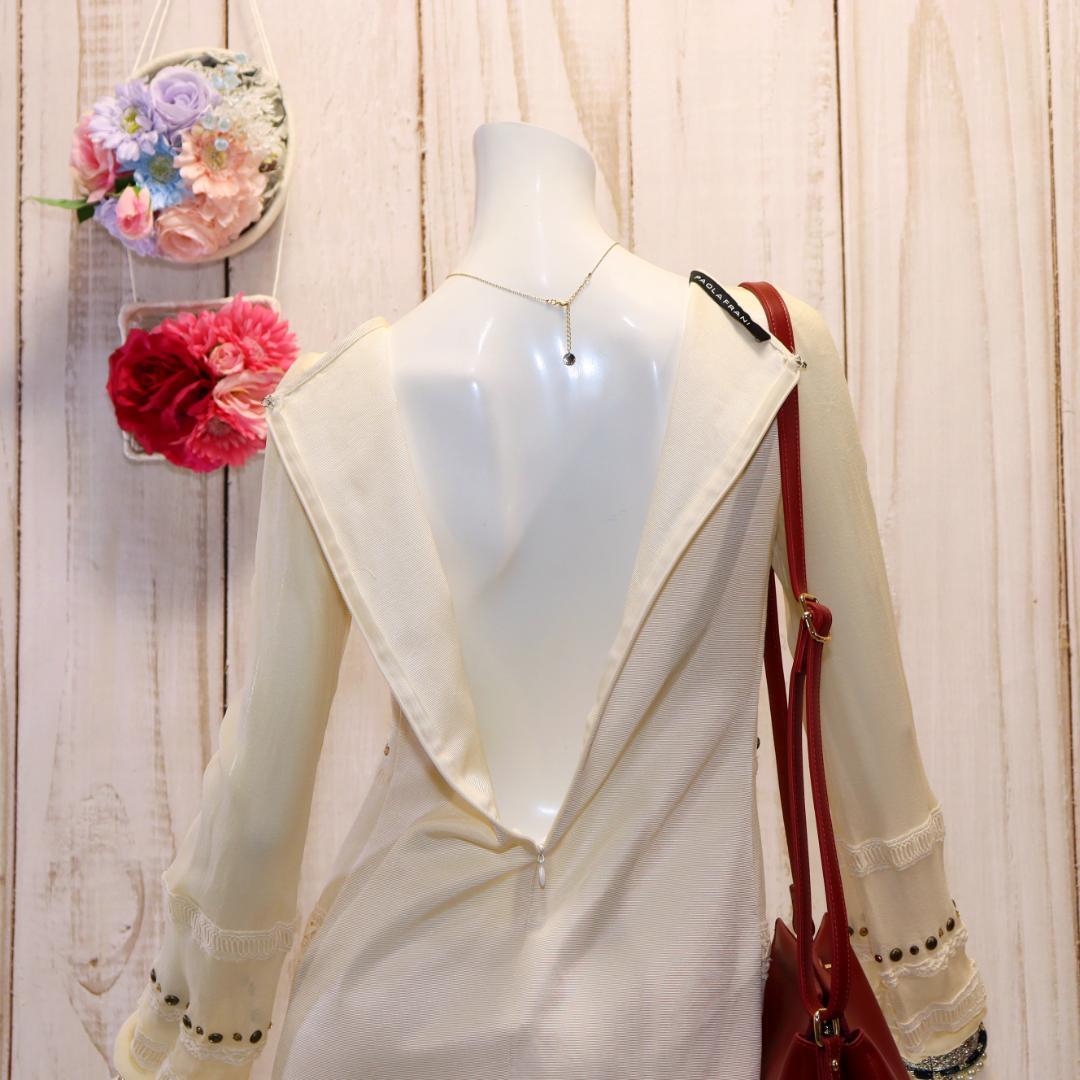 美品✨PAOLAFRANI パオラフラーニ　シルクカットソー パオラフラーニ シルクワンピース M 長袖 スタッズ クリームベージュ