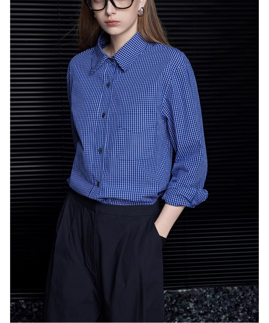 ブルー◆チェックシャツ【t-10466】