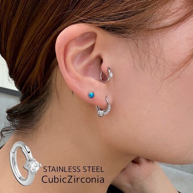 ワンタッチピアス 16G 立爪 ジルコニアピアス クリッカー 金属