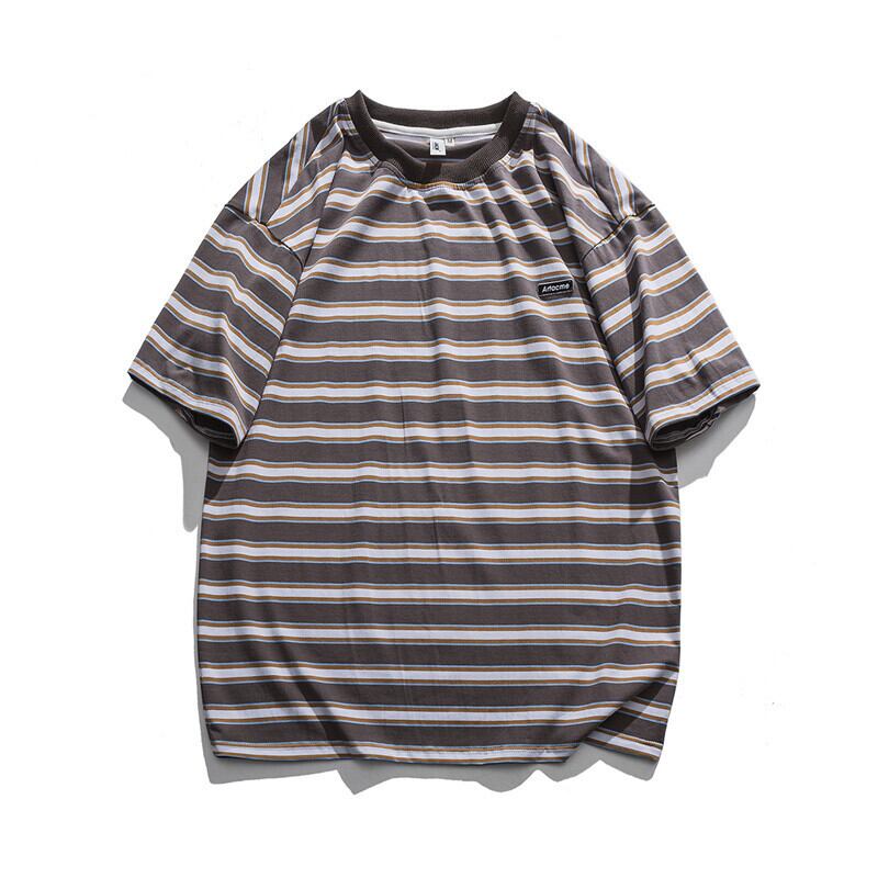 YidaoヴィンテージサマーニュールーズカジュアルストライプラウンドネックTシャツトレンドeseレトロボトミングTシャツシーソウルシャツ-アリババ 夏物 Oネック ビンテージ hip6-161133159174249
