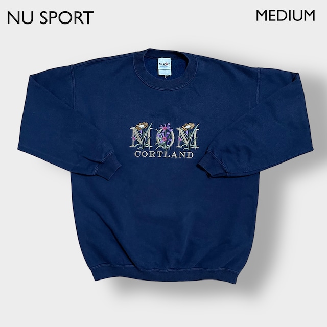 【NU SPORT】カナダ素材 スウェットシャツ トレーナー カワイイ系 M MOM 刺繍 SWEATSHIRTS US古着