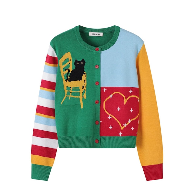 Cat block color cardigan　B3333