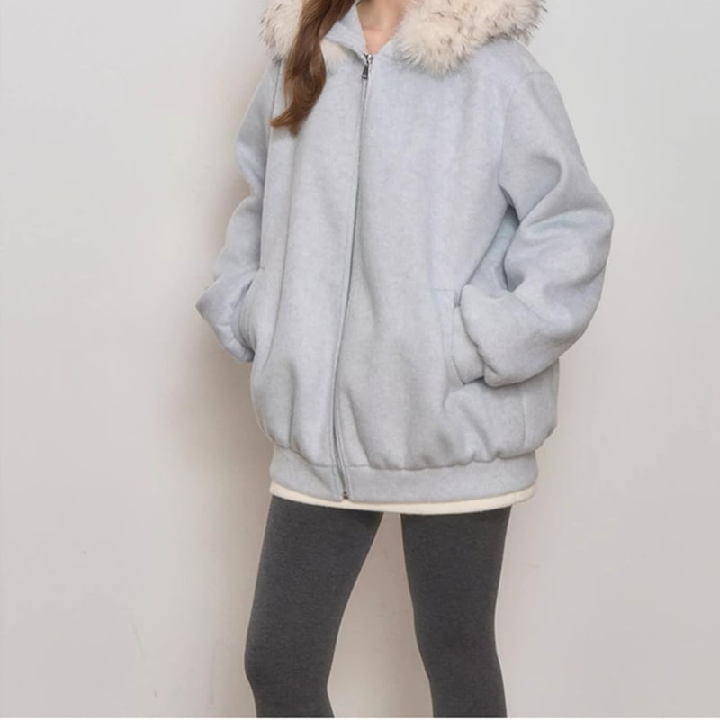 【outer】ファー付きジップパーカー Q7228