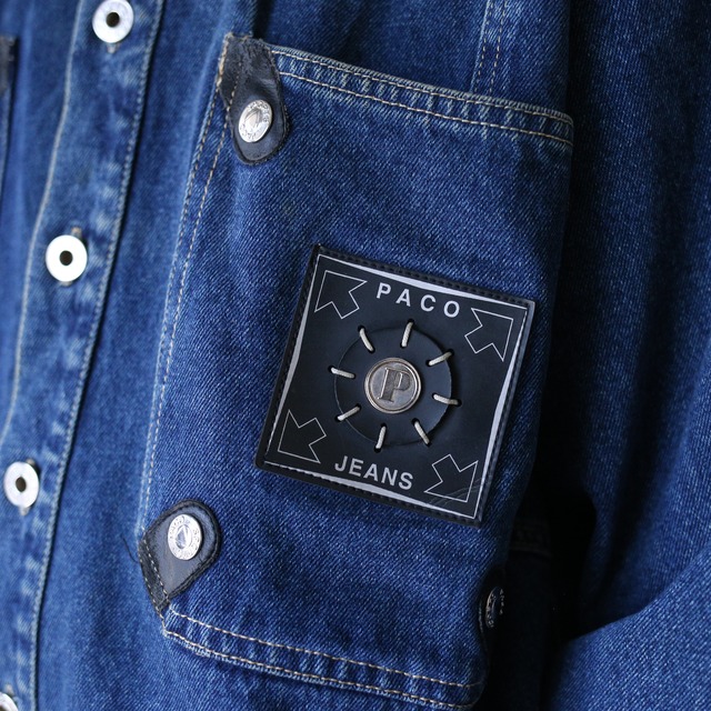 fake leather switching design over silhouette denim jacket