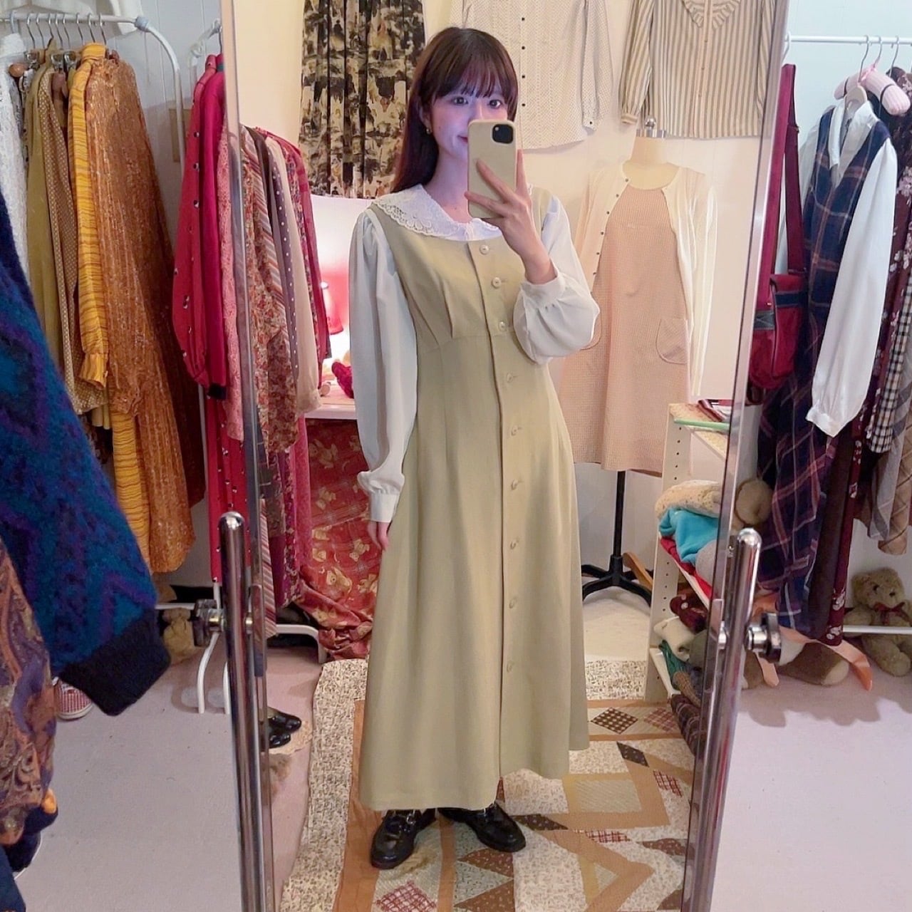 cream beige front button jumper skirt