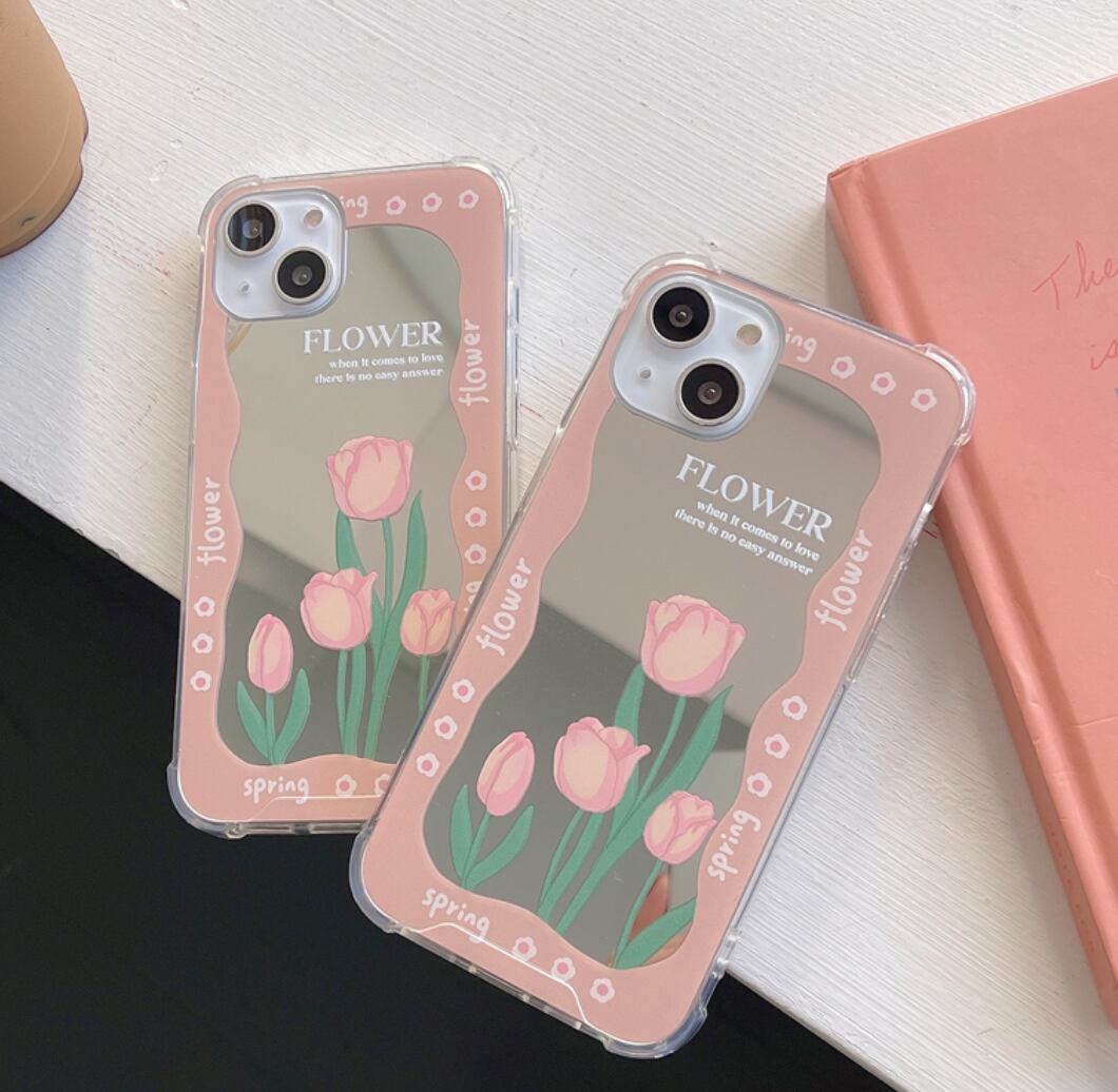 チューリップ柄 ミラー Iphoneケース お花 シルバー ピンク 韓国 スマホケース Choice 31 レディースファッション通販