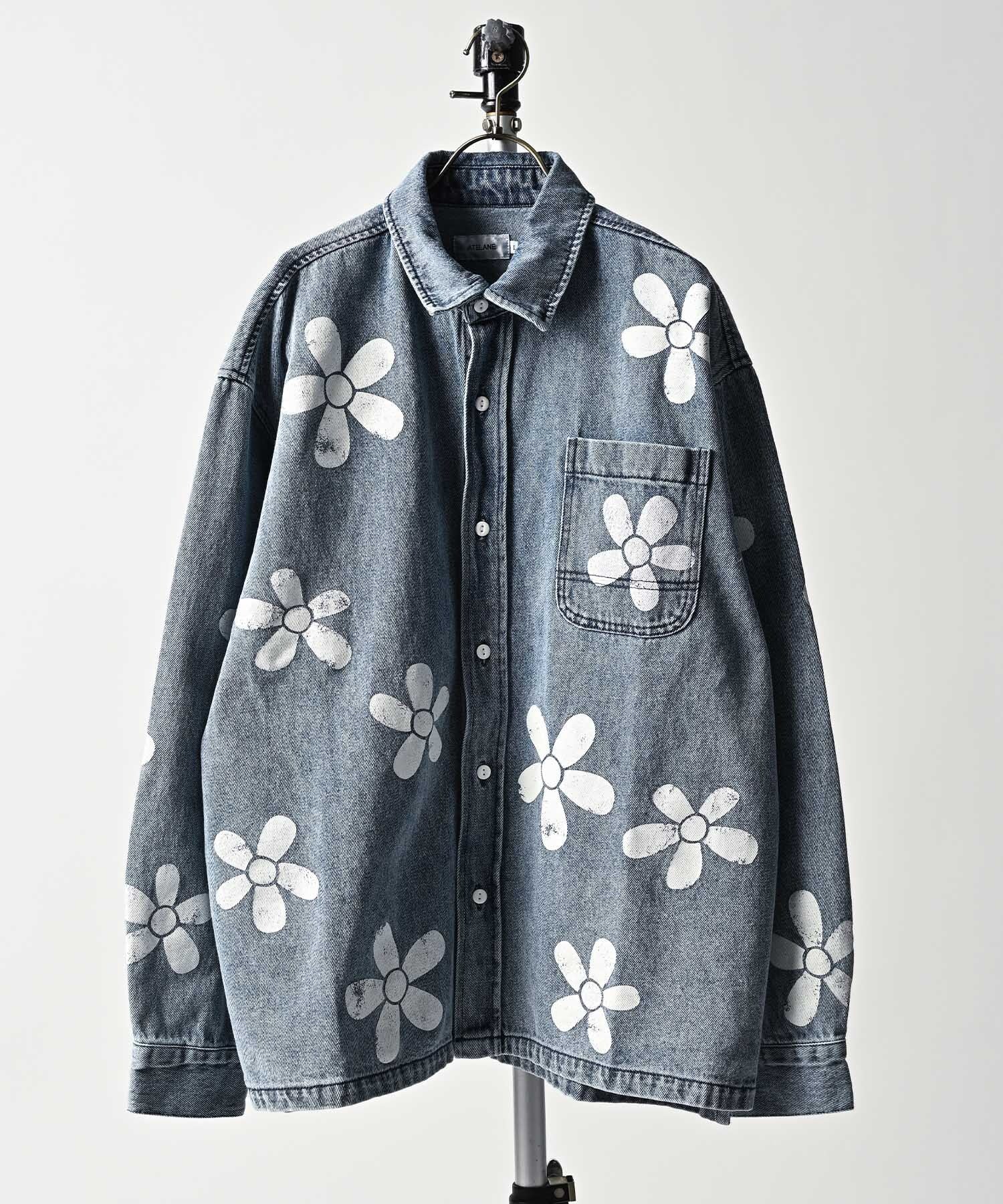 ATELANE 10OZ denim flower print shirt (BLU) 25A-15000 | PAY ID