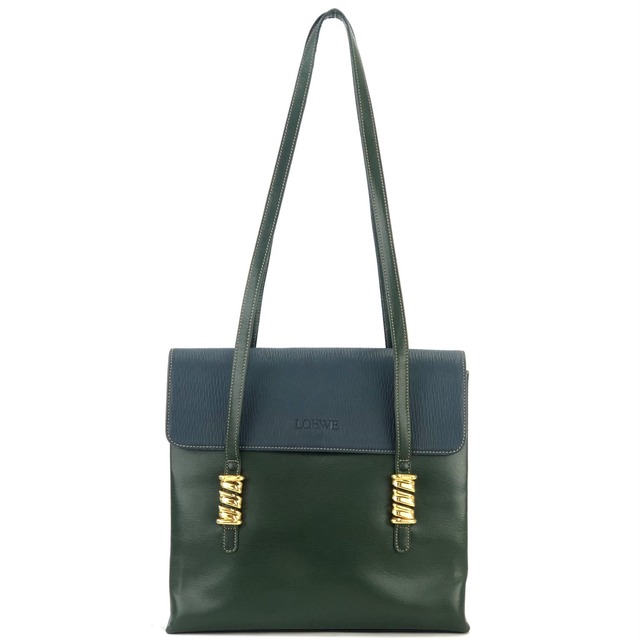 LOEWE　ロエベ　ベラスケス　コンビレザー　トートバッグ　グリーン×ブルー　vintage　ヴィンテージ　オールド　nmvskx