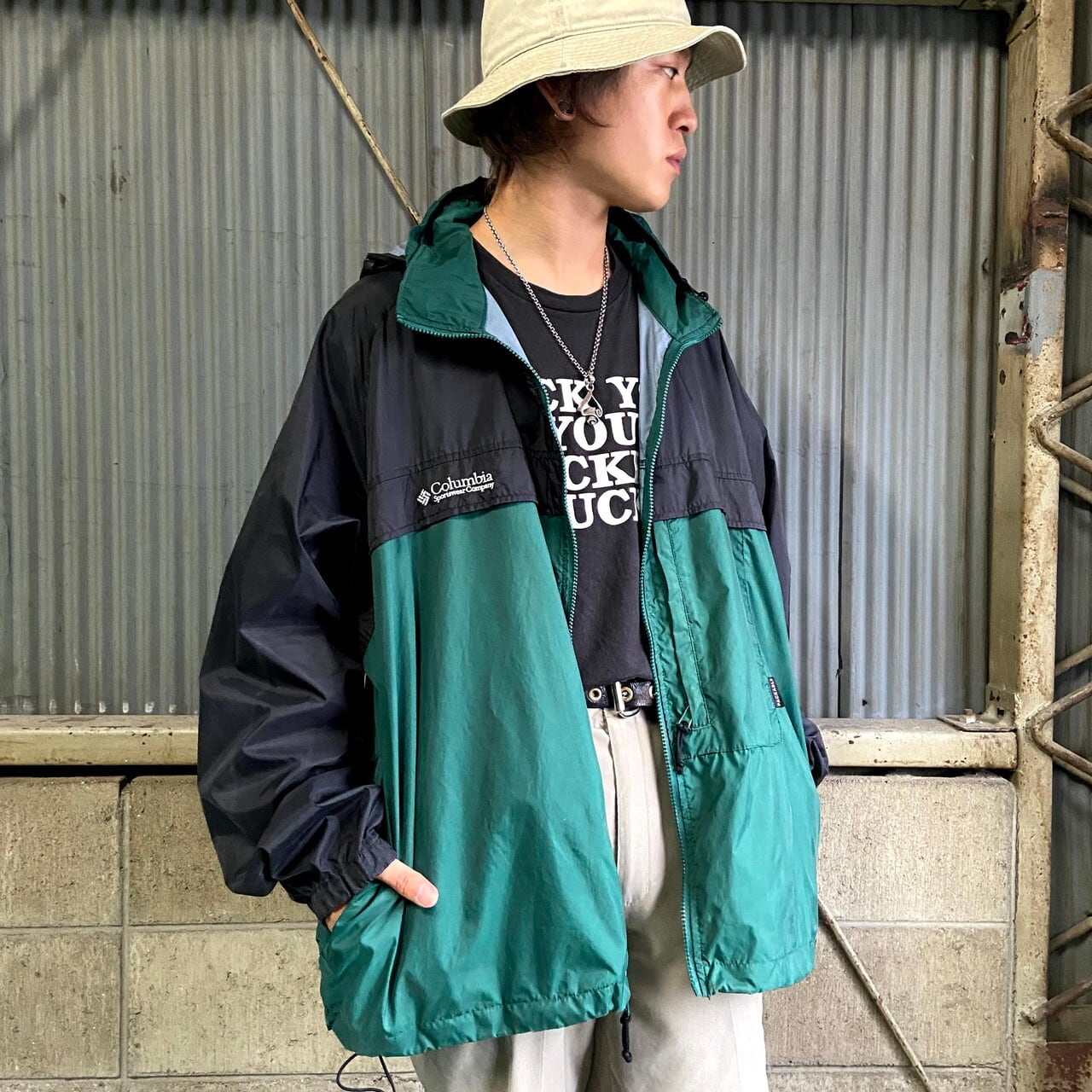 美品】コロンビア Columbia ナイロンジャケット グリーン90s XL