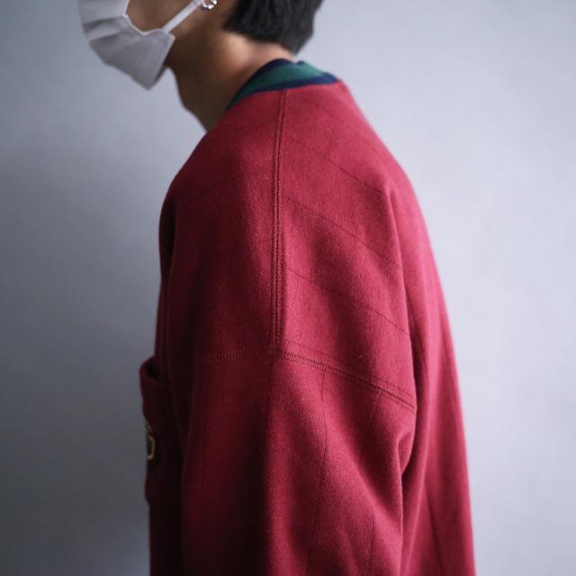 switching line college design loose sweat cardigan