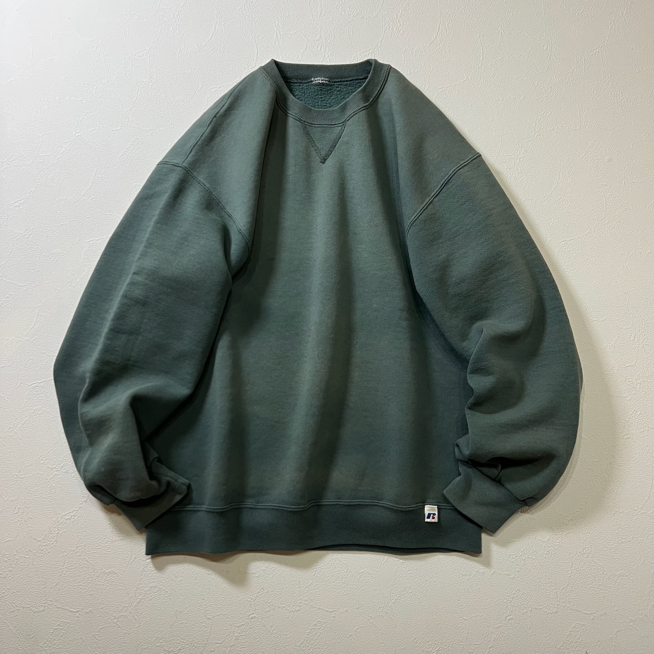 90s RUSSELL フェード 無地 スウェット トレーナー ラッセル グリーン 古着