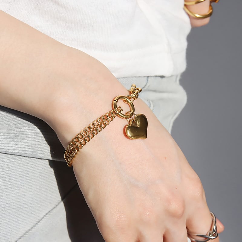 キャサリン様リクエスト品　ブレスレット ネコポス便】ブレスレット ハートダブルチェーンブレスレット