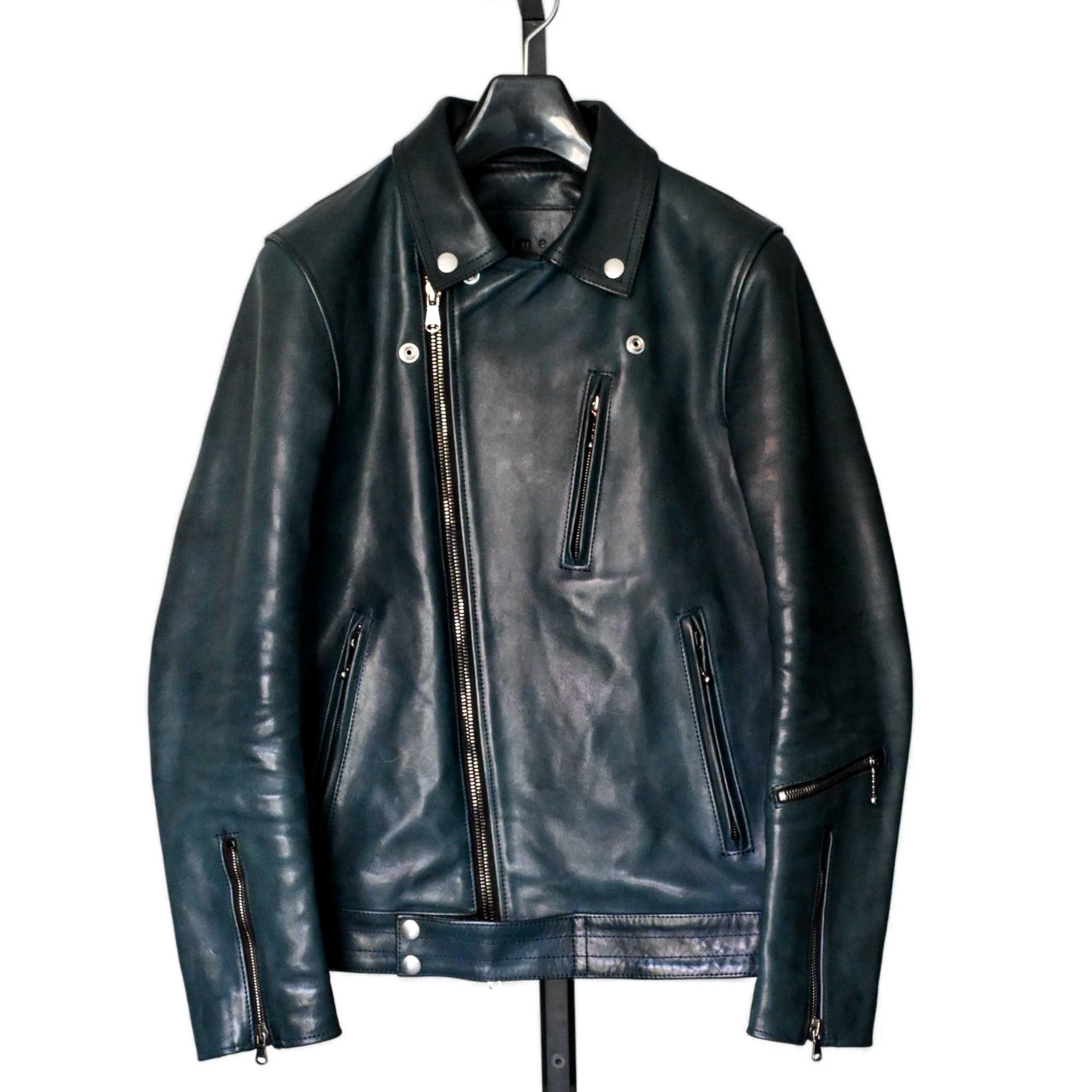 ラギットミュージアム　ネイビーブレザー　M ラムレザーブルゾン(ライダースジャケット) | MK MICHEL KLEIN HOMME