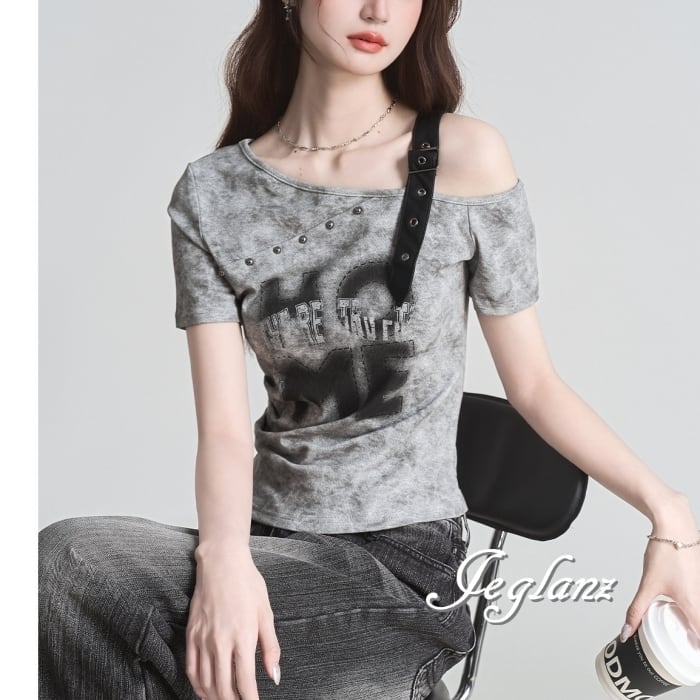 フェード 英字 ロゴ Tシャツ ワンショル ベルト デザイン (MC798)β