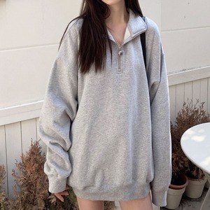 スウェット ハーフジップ シャツ レディース 春秋 韓国 ポロシャツ ストリート 大人 カジュアル シンプル おしゃれ ゆったり チュニック ロンT ドロップショルダー 大人可愛い 大人女子
