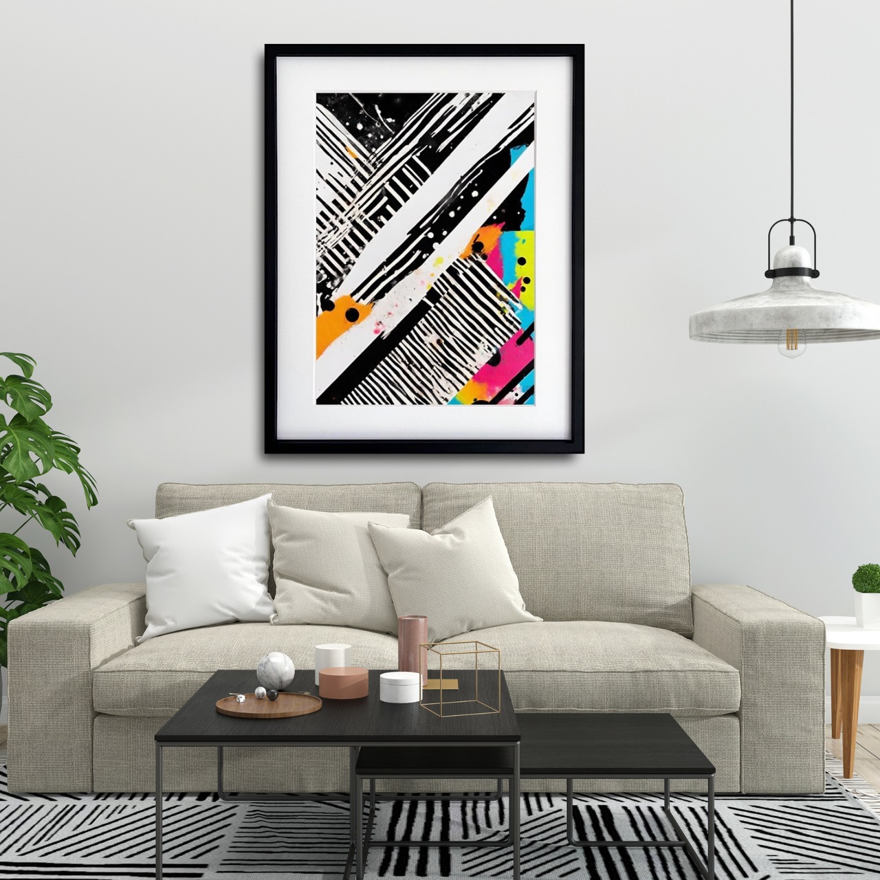 Illuminate｜白黒ストライプ×グラフィックポスター｜都会的ストリート感漂うモダンインテリアにA4ポスター