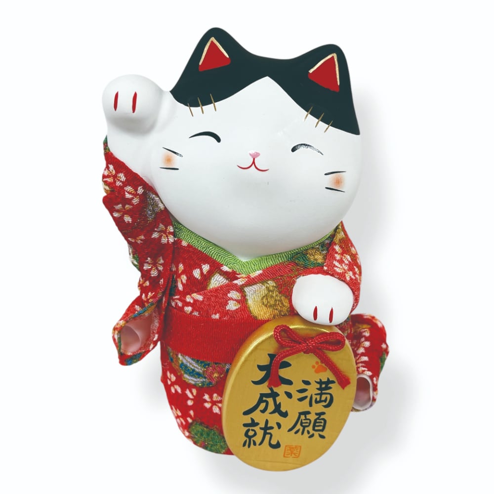 Lucky cat 陶器 招き猫 小判 with purple 陶器製 金色 招き猫 ミニ