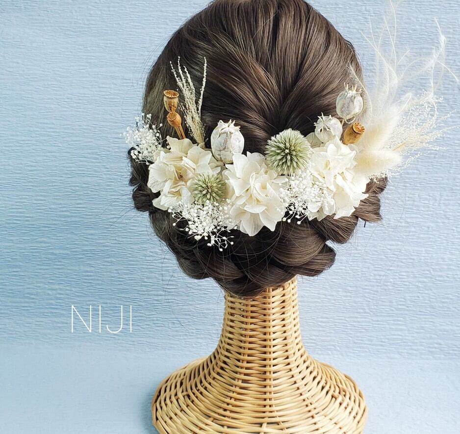 あざみと小花たちの髪飾り ドライフラワー 成人式 結婚式 和装 | NIJI ...