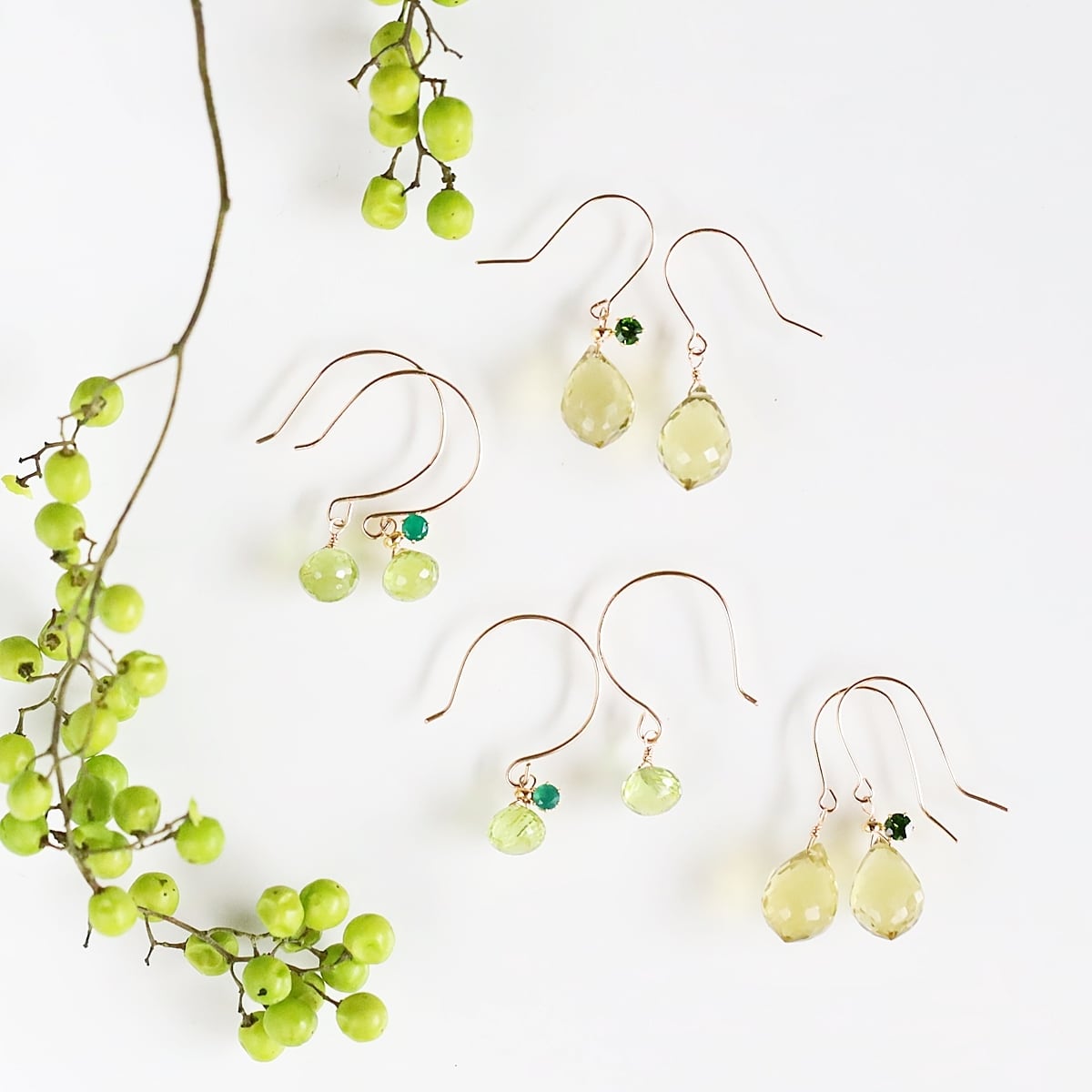 Peridot 宝石のマスカットピアス｜14Kgf｜イヤリング変更可 | Bear's