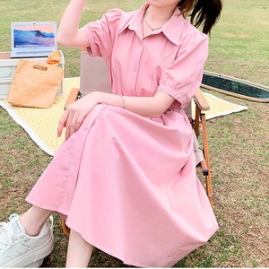 Casual Belted Shirt Dress　s0015
