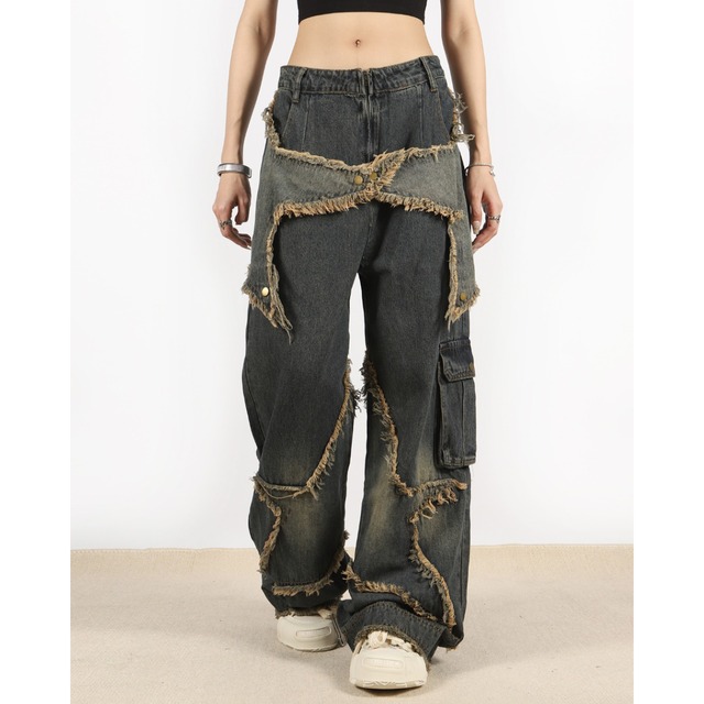damaged star design denim　ダメージスターデザインデニム　J0642