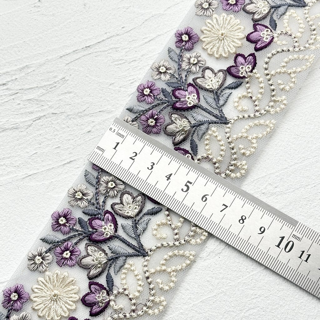 フローラルブーケ [パープル］インド刺繍リボン 1608 | インド刺繍