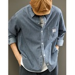 Button-Down Long Sleeve Striped Denim Shirt ◇H0379