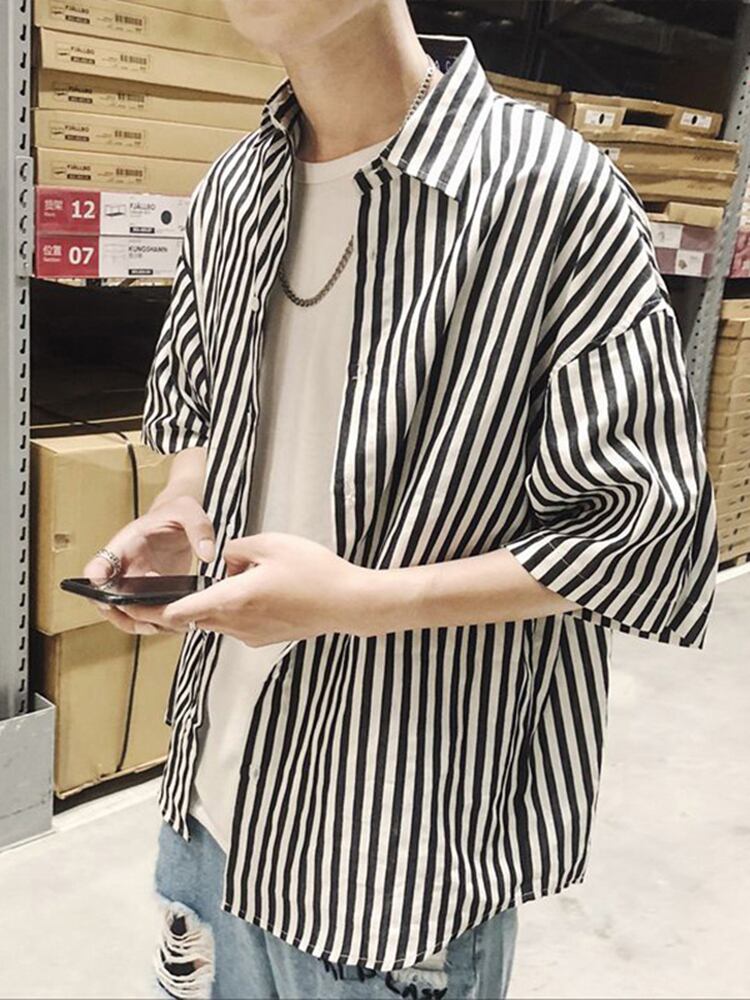 全2色 シャツ トップス ストライプ カジュアル 羽織 半袖
