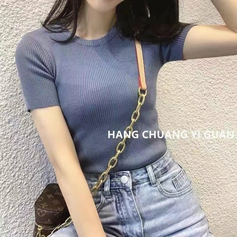 シンプルリブ半袖トップス　AJ111-803