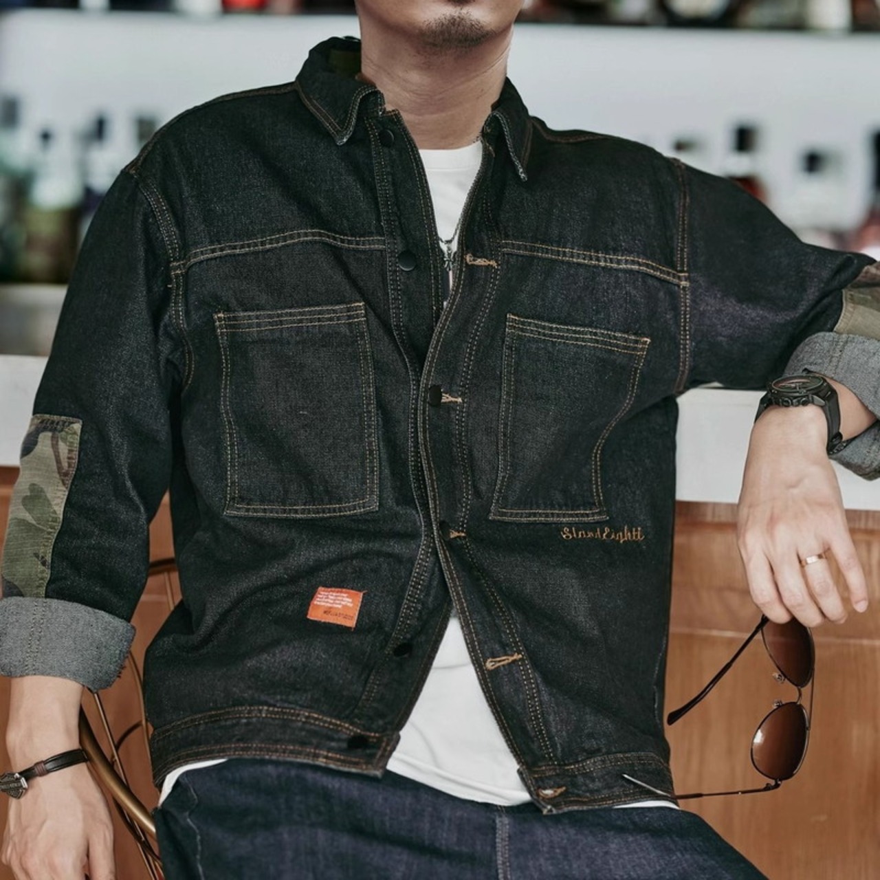 Camouflage Patchwork Design Button Front Work Jacket ◇3color H0774