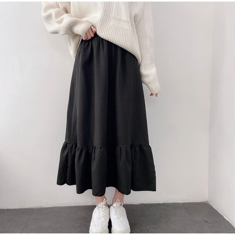 スプリングスタンダードスカート ハイウェストウェストブラックストレッチレディース レトロ エラスティック 伸縮 春物 YY-ファッション54620250750