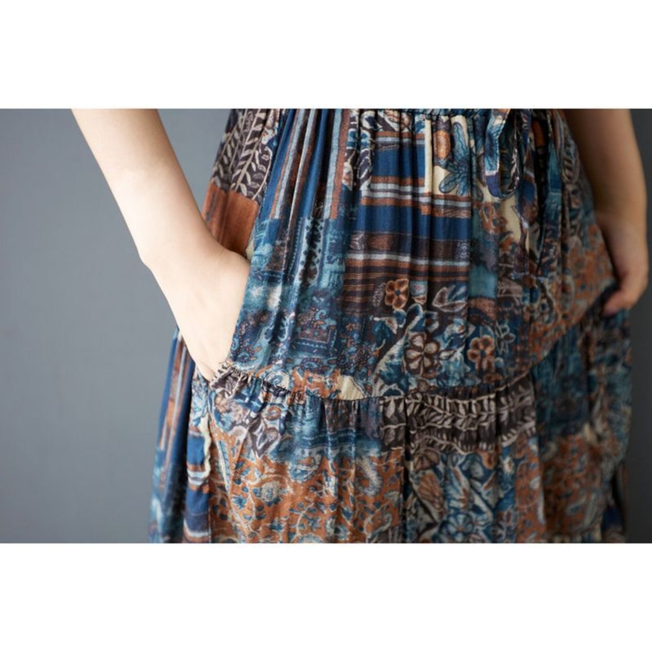 パッチワーク ティアード ロングスカート  00384