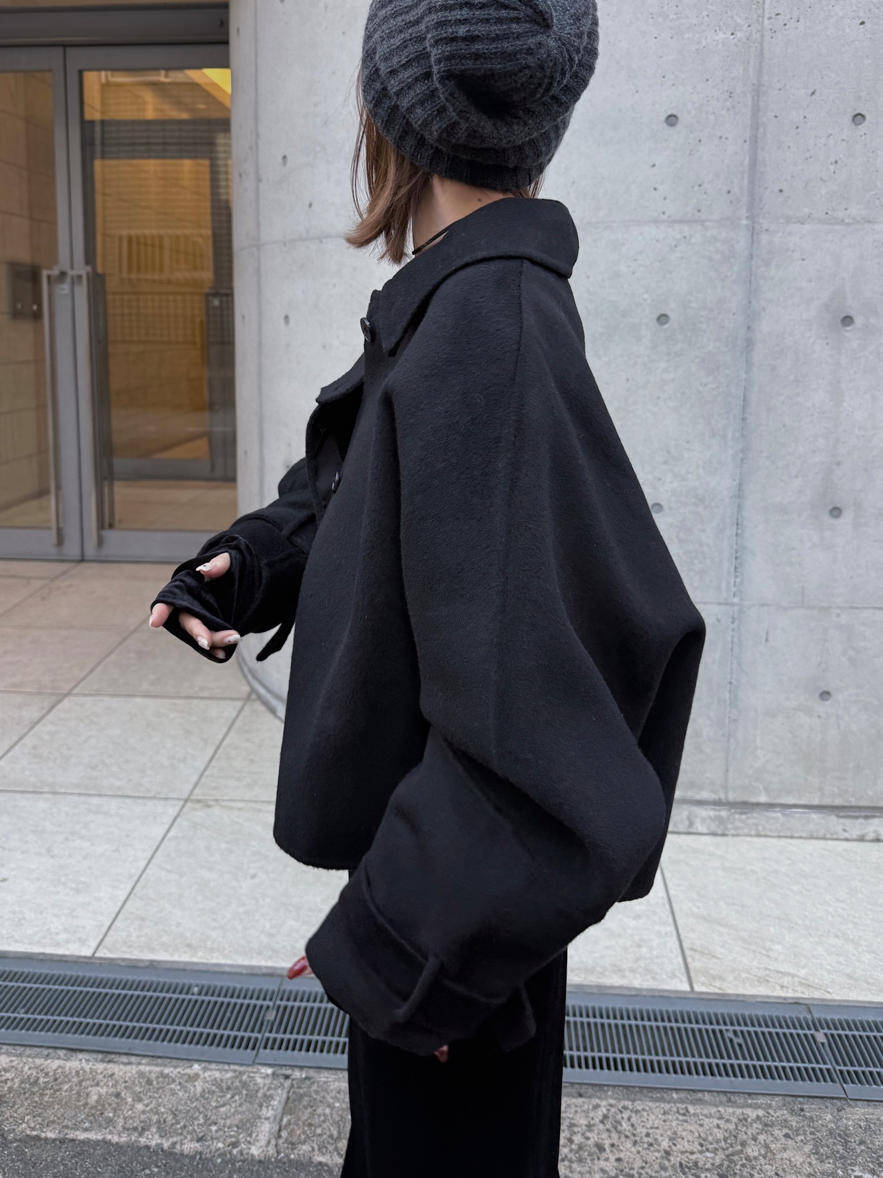 volume arm short wool rever coat
