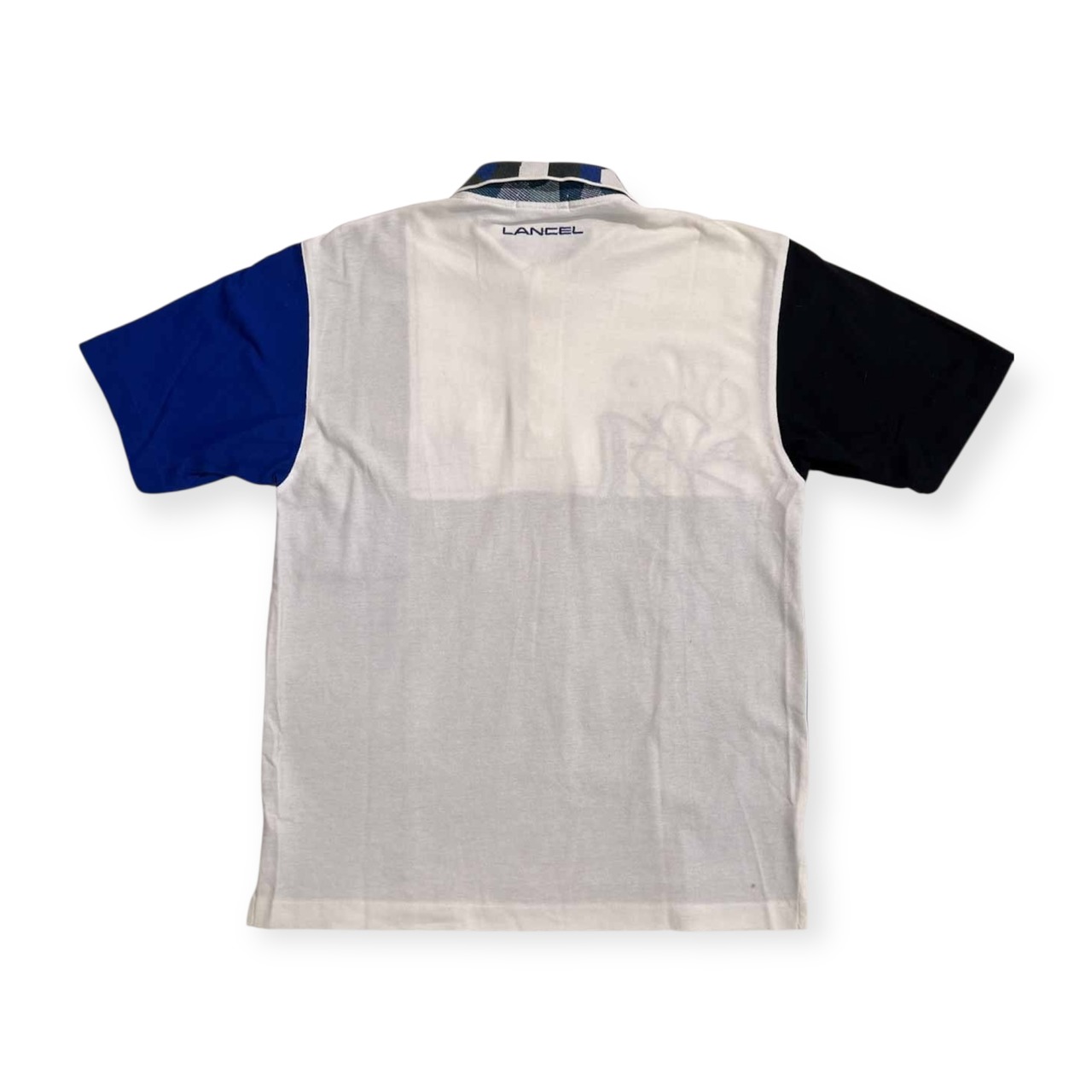 LANCEL ランセル 豪華デザイン 切替 半袖 ポロシャツ サイズ M /メンズ/ホワイト×ブルー×ブラック/日本製