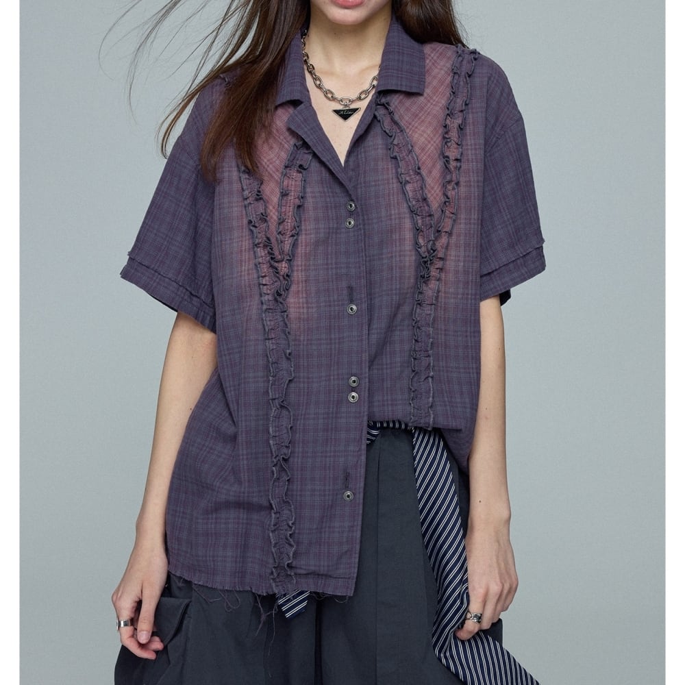 Faded-look plaid shirt E7122