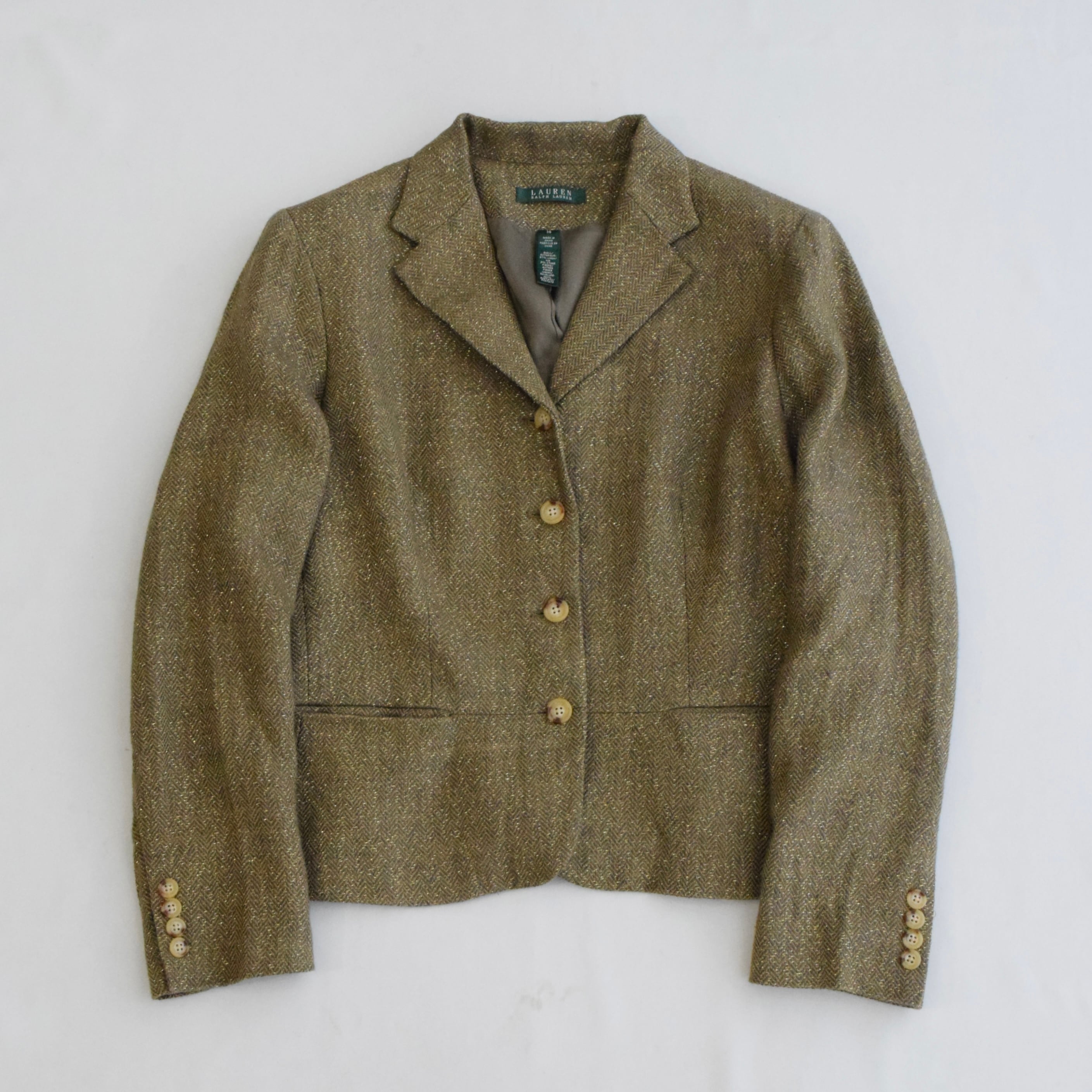 90s Ralph Lauren テーラードジャケット 金ボタン VINTAGE LAUREN RALPH LAURENレディース金ボタンテーラードジャケット紺size 10P