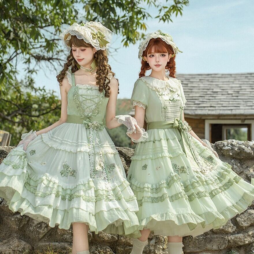 ロリータファッション 甘ロリ 花柄ジャンパースカート4点セット
