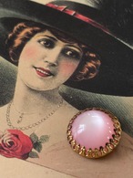 19mm フランスVintage ボタン メタル カボション ピンク×ゴールド 爪付き メタルボタン アクセサリーパーツ デコレーション材