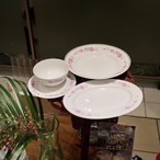 【台湾食器】淡いピンクのお花 大皿/オーバル皿