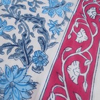 ブロックプリント生地【50cm単位】インド綿  片耳デザイン付き 花柄 白×水色 #55023-WT1